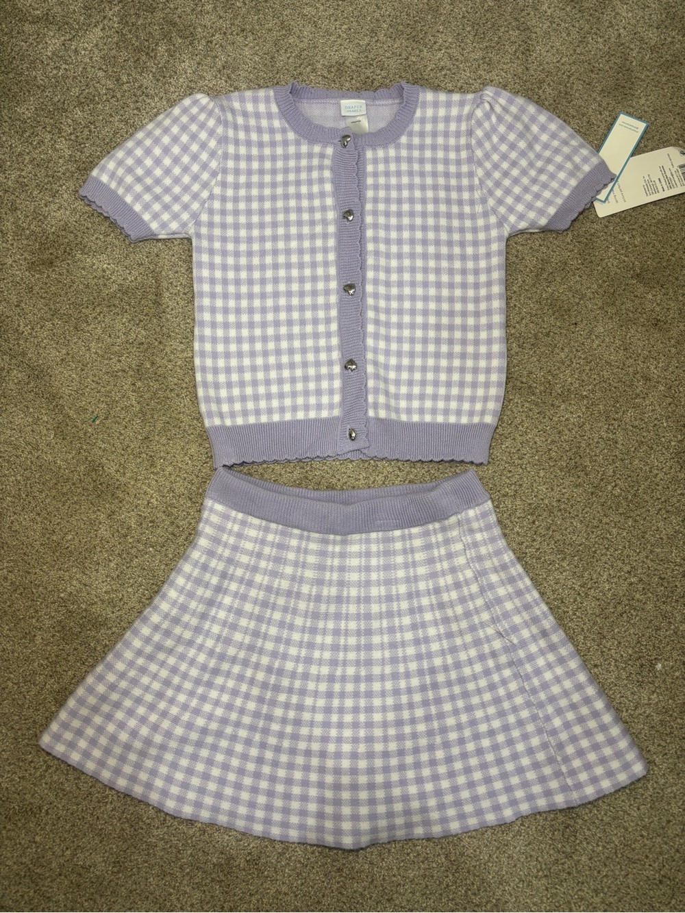 NEW! Draper James Purple and Cream Gingham Knit Girl’s Matching Set Size 8